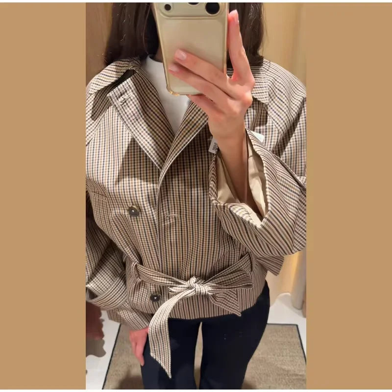 The Plaid Belted Short Trench