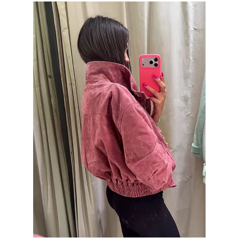 The Stand-Collar Suede-Touch Jacket