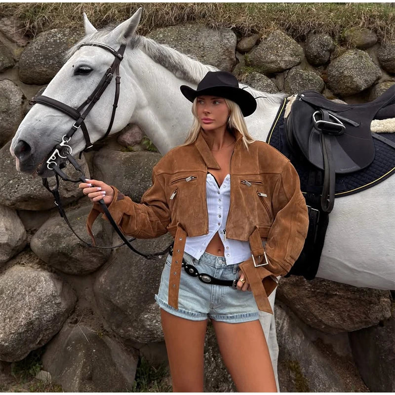 The Zip Cruelty-Free Suede Belted Jacket