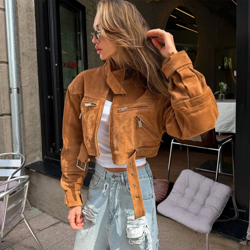 The Zip Cruelty-Free Suede Belted Jacket