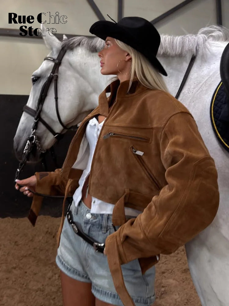 The Zip Cruelty-Free Suede Belted Jacket