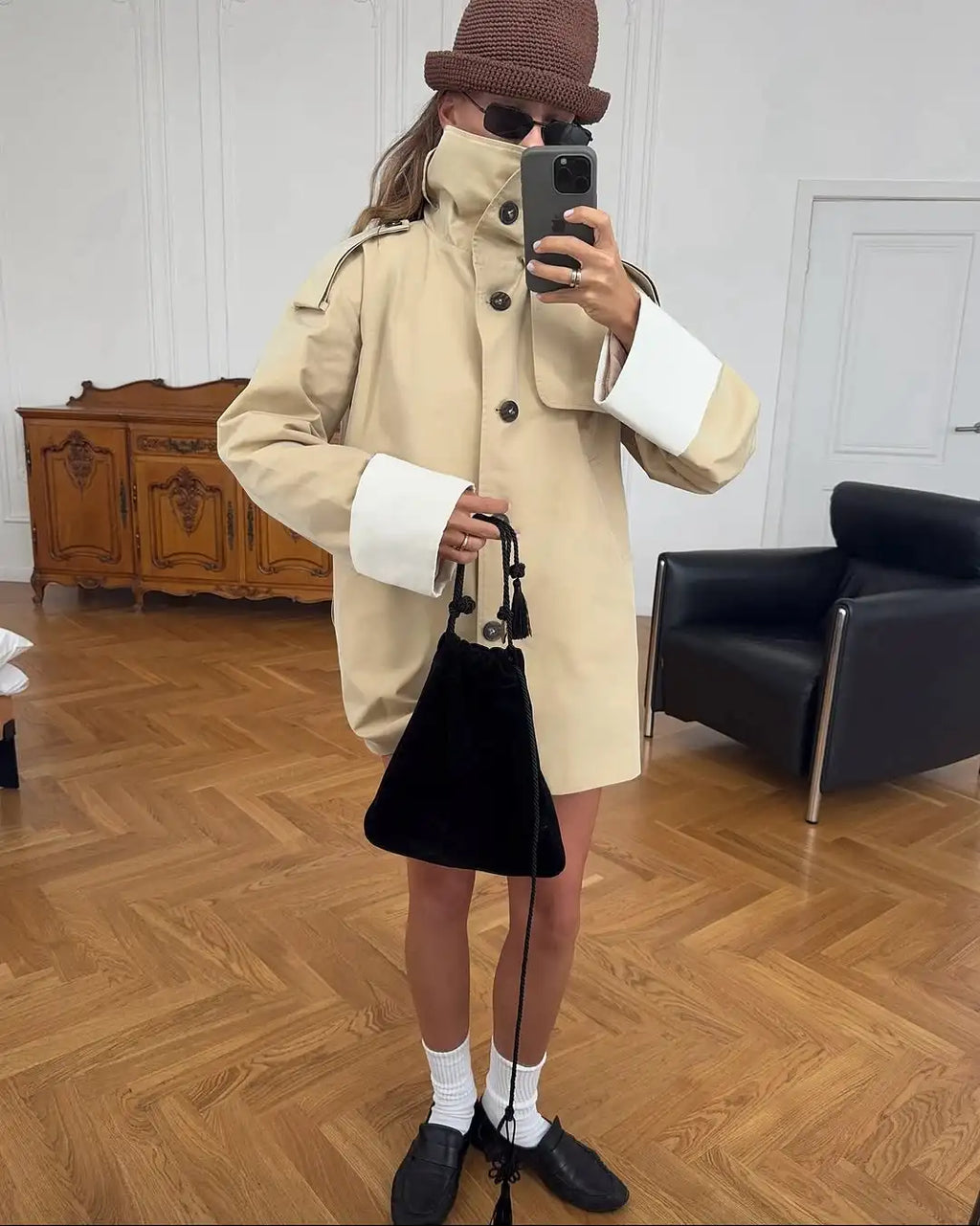 The Stand-Collar Contrast-Cuff Trench