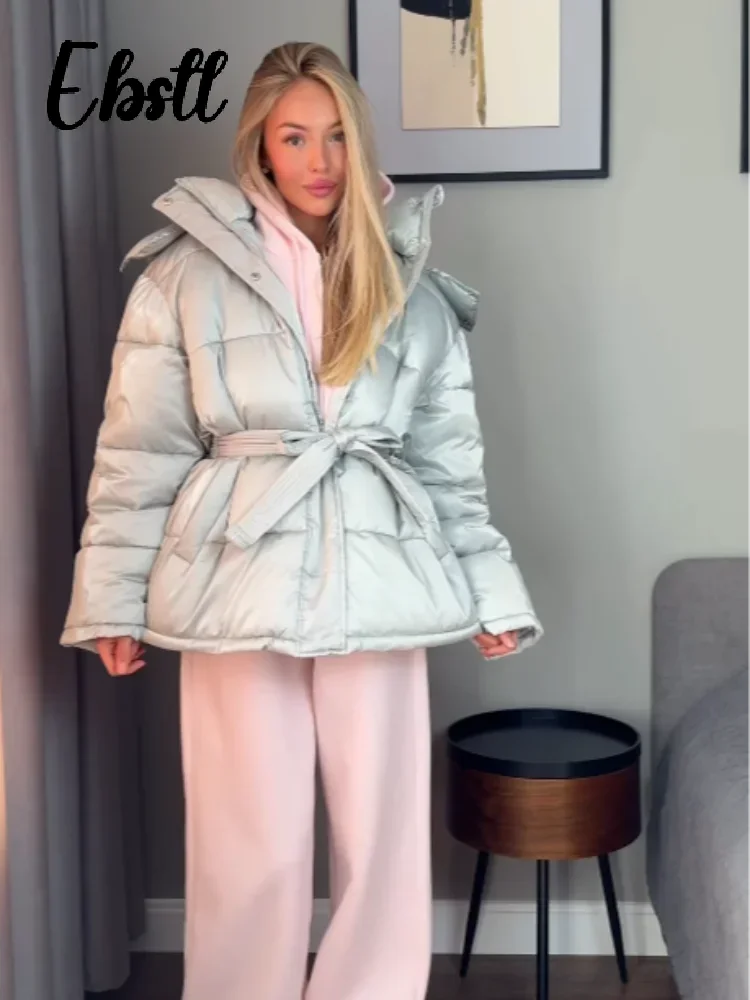The Glossy Hooded Belted Puffer