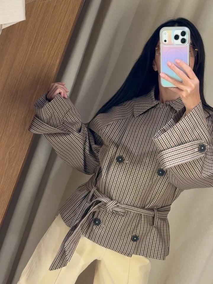 The Plaid Belted Short Trench