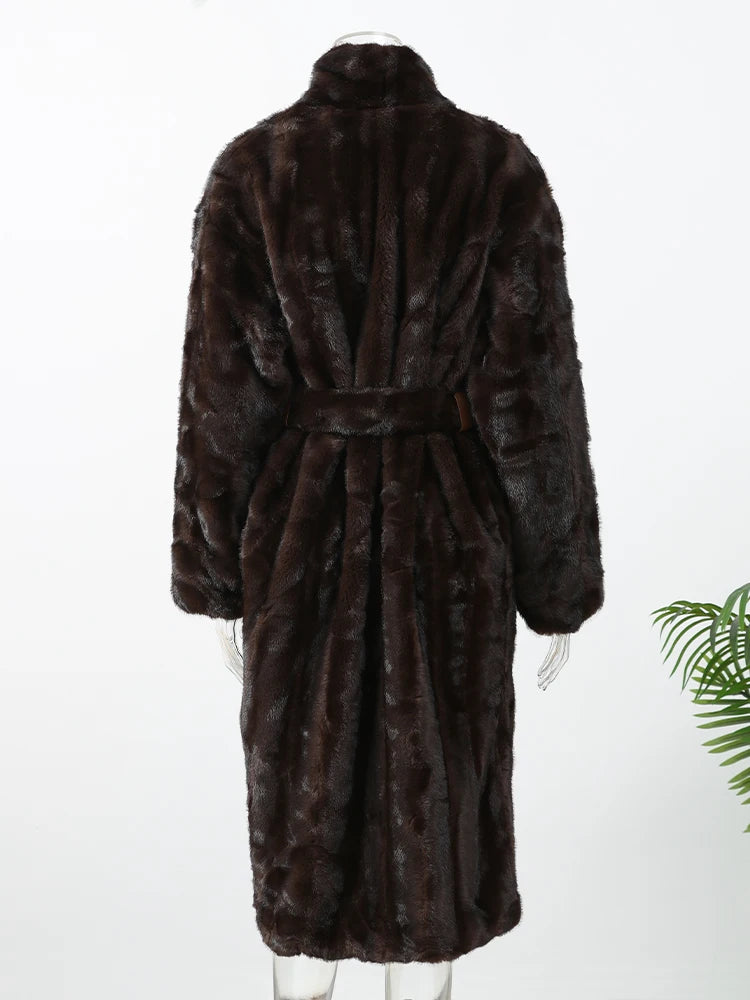 The Lace-Up Long Cruelty-Free Fur Coat