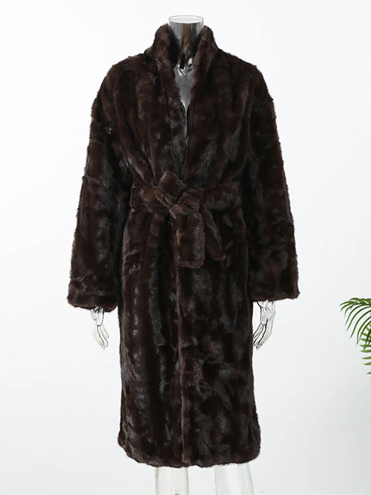 The Lace-Up Long Cruelty-Free Fur Coat