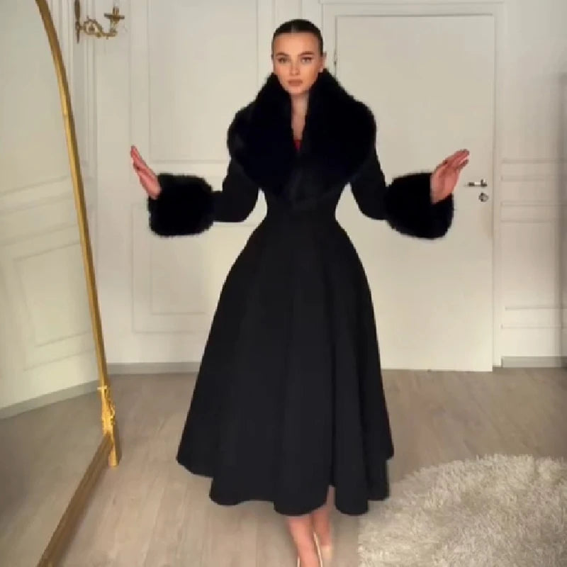 The Cruelty-Free Fur Collar A-Line Maxi Coat