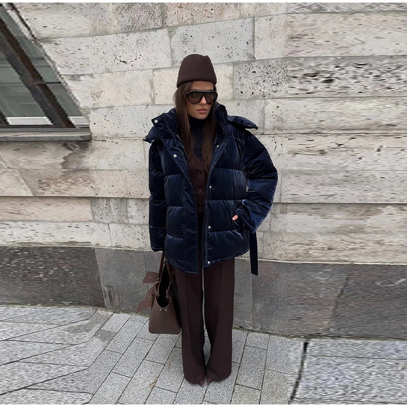 The Glossy Hooded Belted Puffer