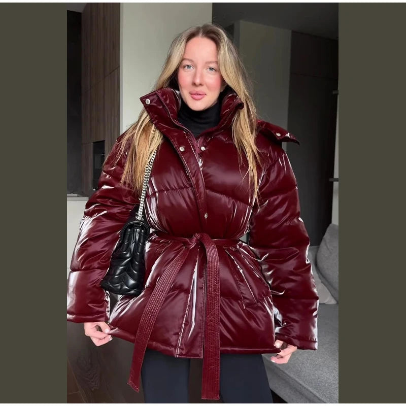 The Glossy Hooded Belted Puffer