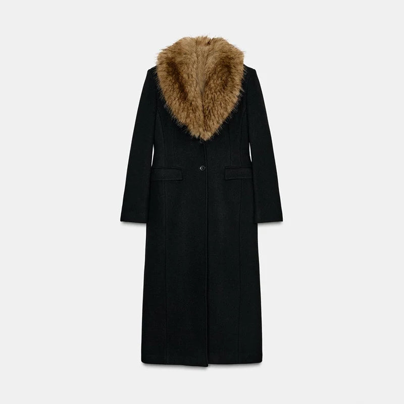 The Cruelty-Free Fur Lapel Long Coat
