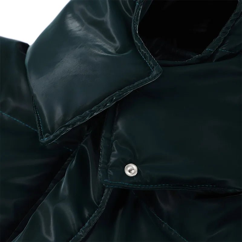 The Glossy Hooded Belted Puffer