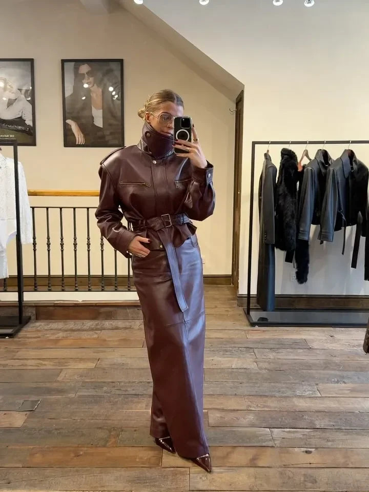 The Burgundy Cinched-Waist Jacket