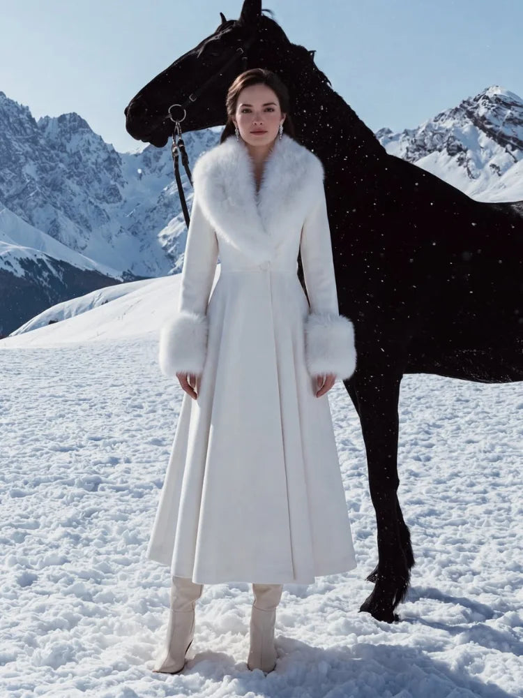 The Cruelty-Free Fur Trim Flared Coat