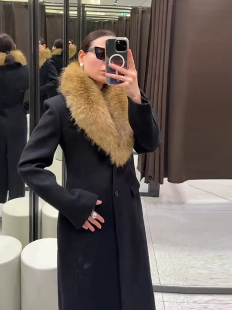 The Cruelty-Free Fur Lapel Long Coat