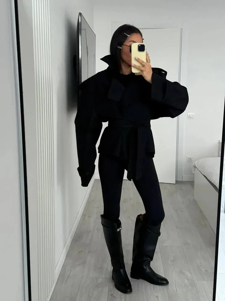 The Lace-Up Belted Short Trench