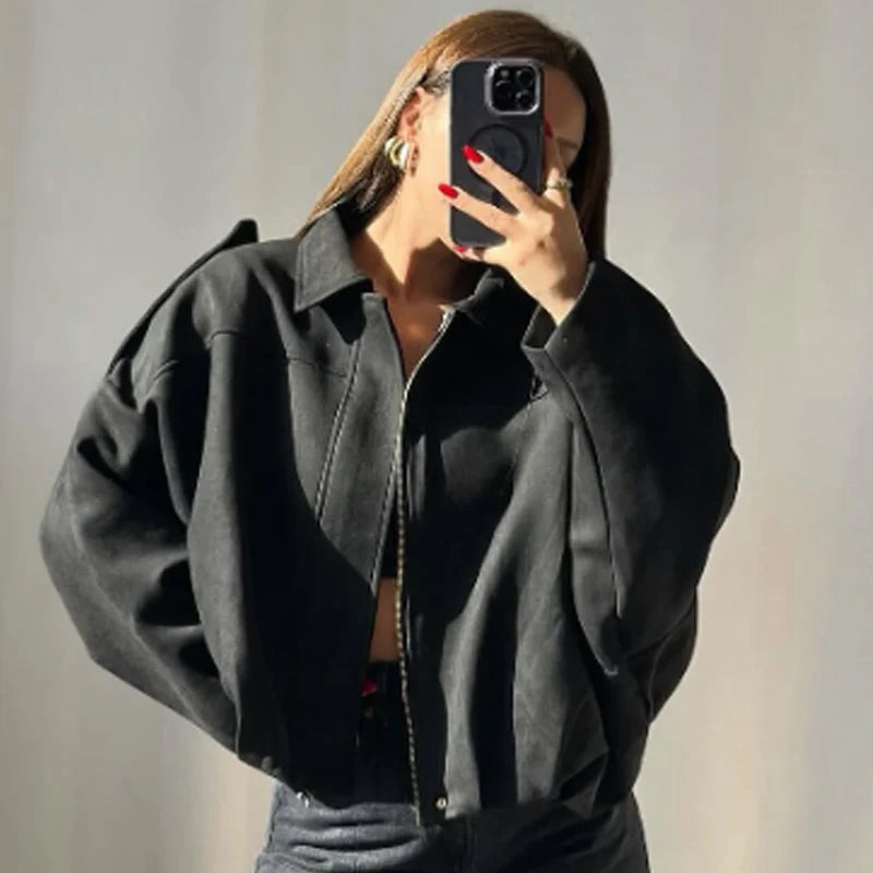 The Cruelty-Free Suede Cropped Bomber