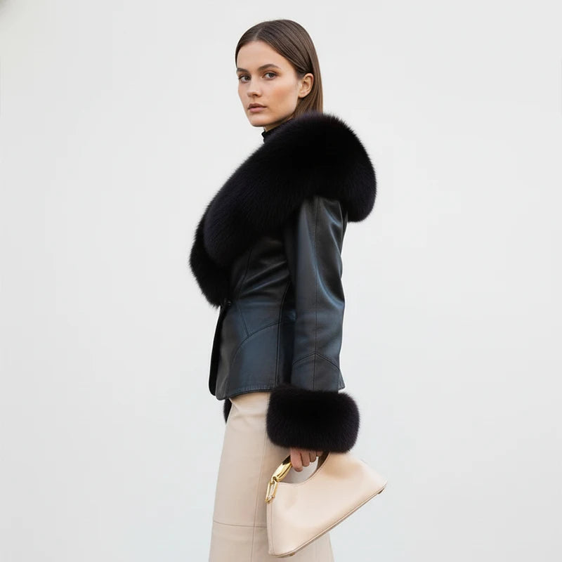 The Cruelty-Free Leather Jacket with Fur Collar