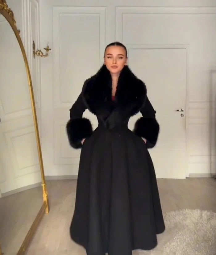 The Cruelty-Free Fur Trim Flared Coat