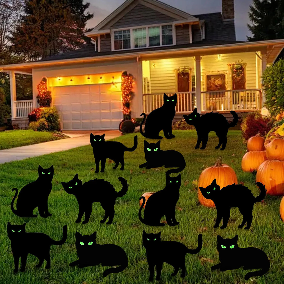 Glow-in-the-Dark Black Cat Yard Signs Set of 12