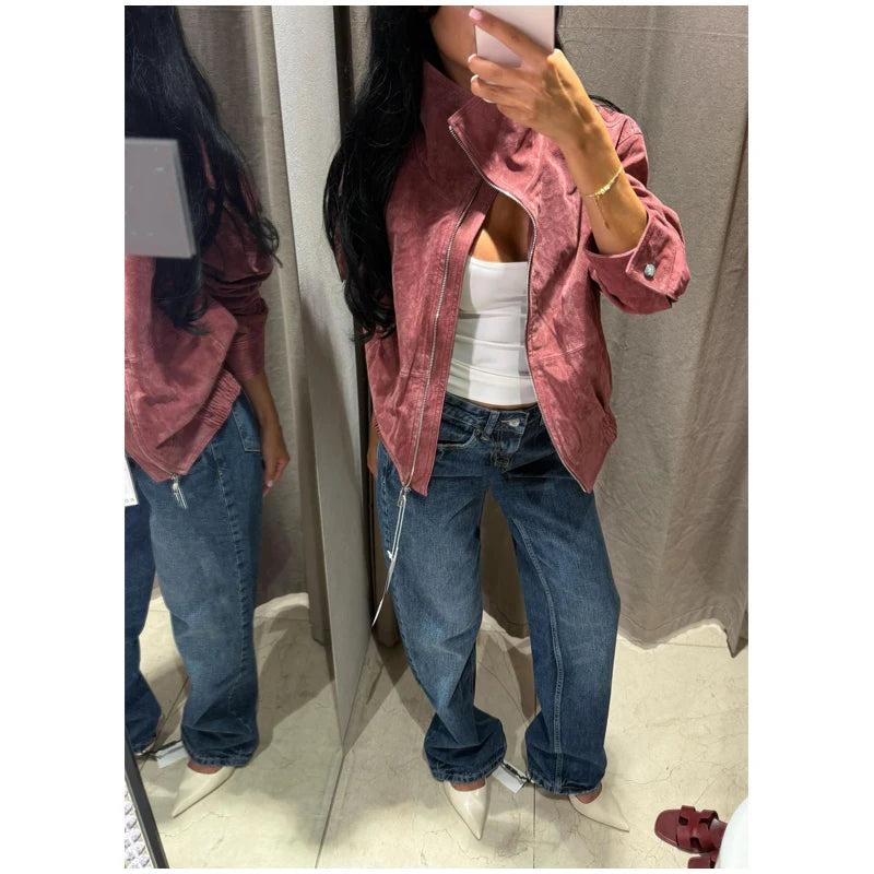 The Stand-Collar Suede-Touch Jacket