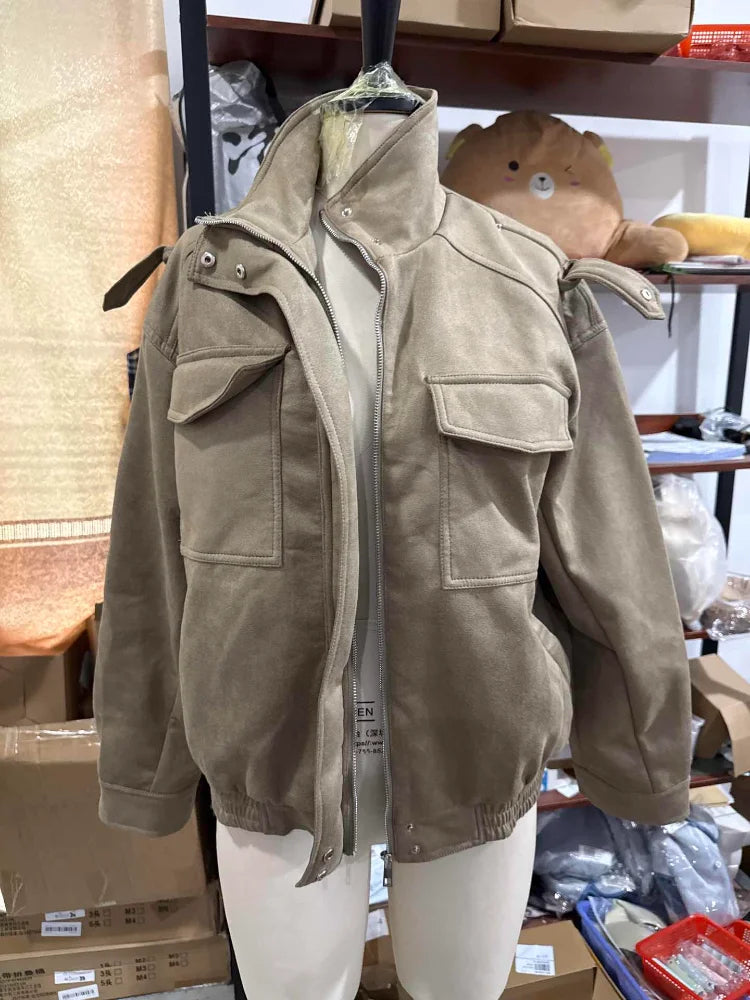 The Stand-Collar Suede-Touch Jacket