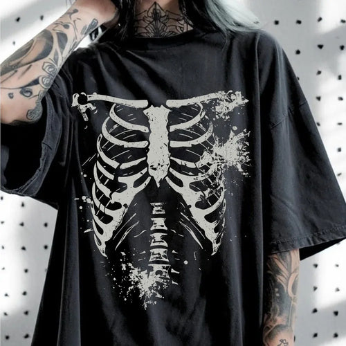 Dark Skull Print Halloween T-Shirt