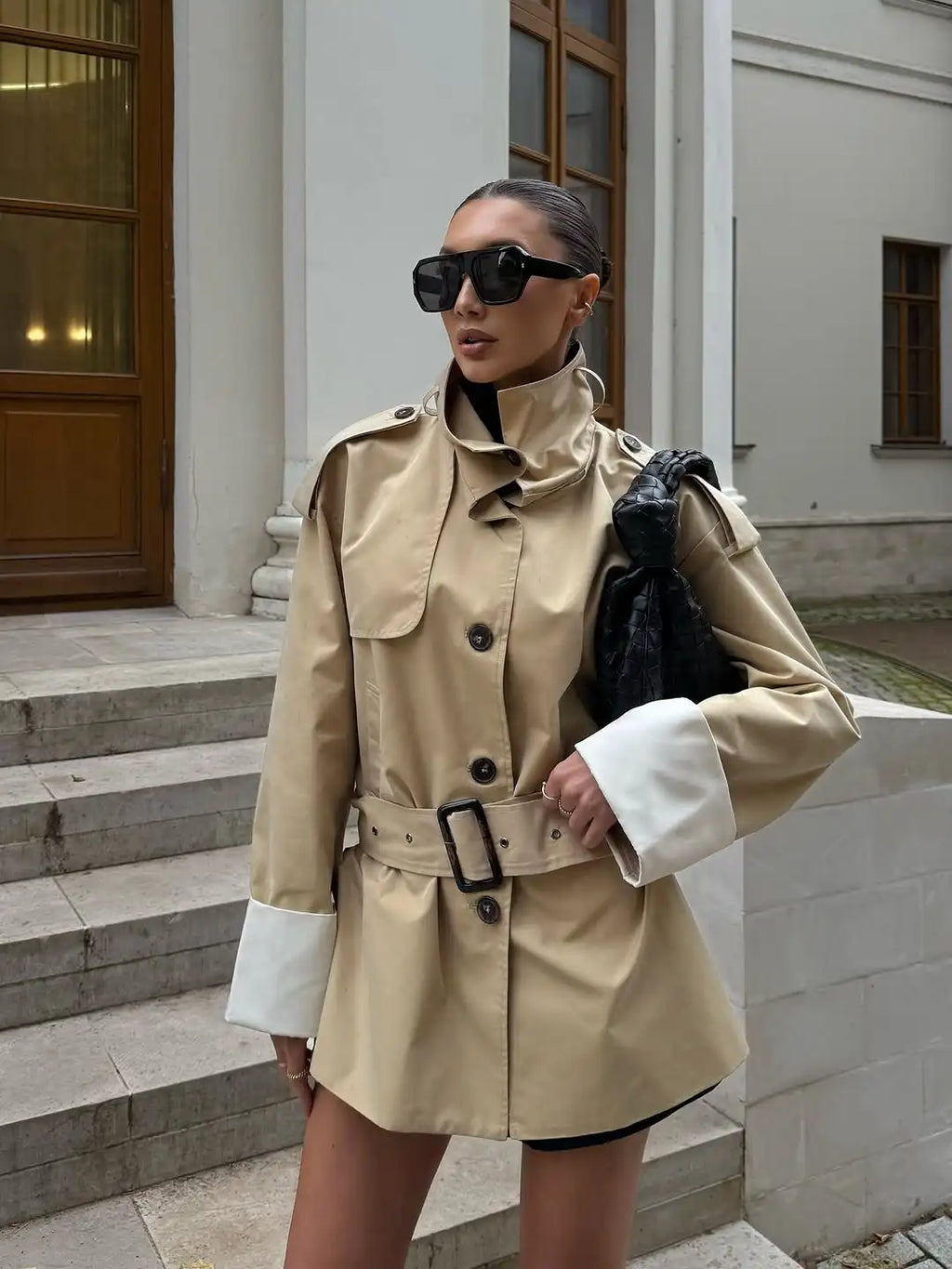 The Stand-Collar Contrast-Cuff Trench