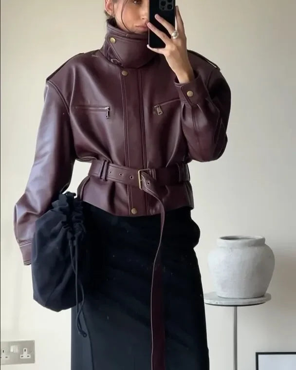 The Burgundy Cinched-Waist Jacket