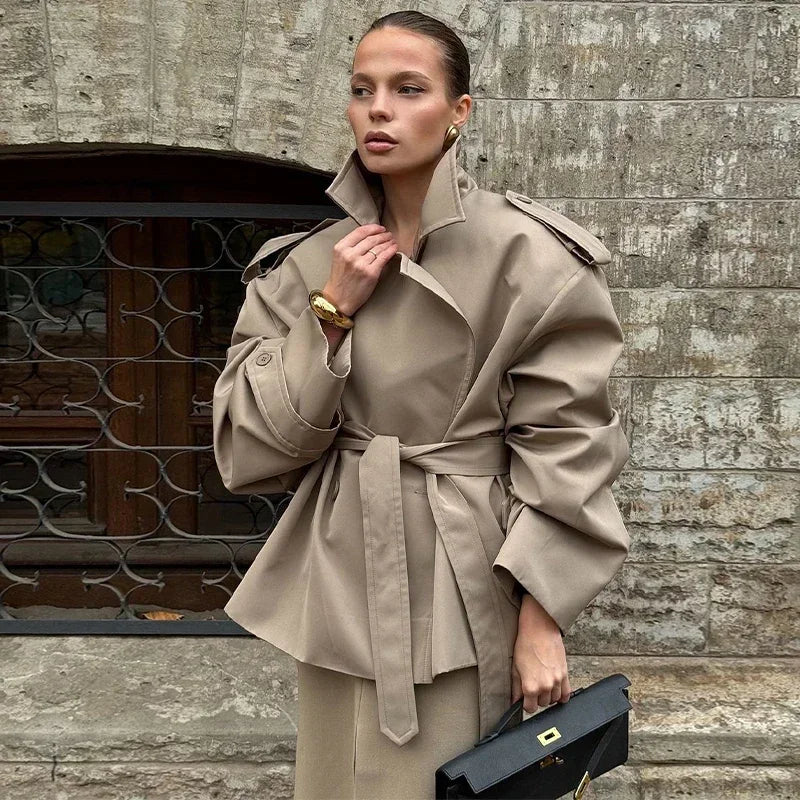 The Lace-Up Belted Short Trench