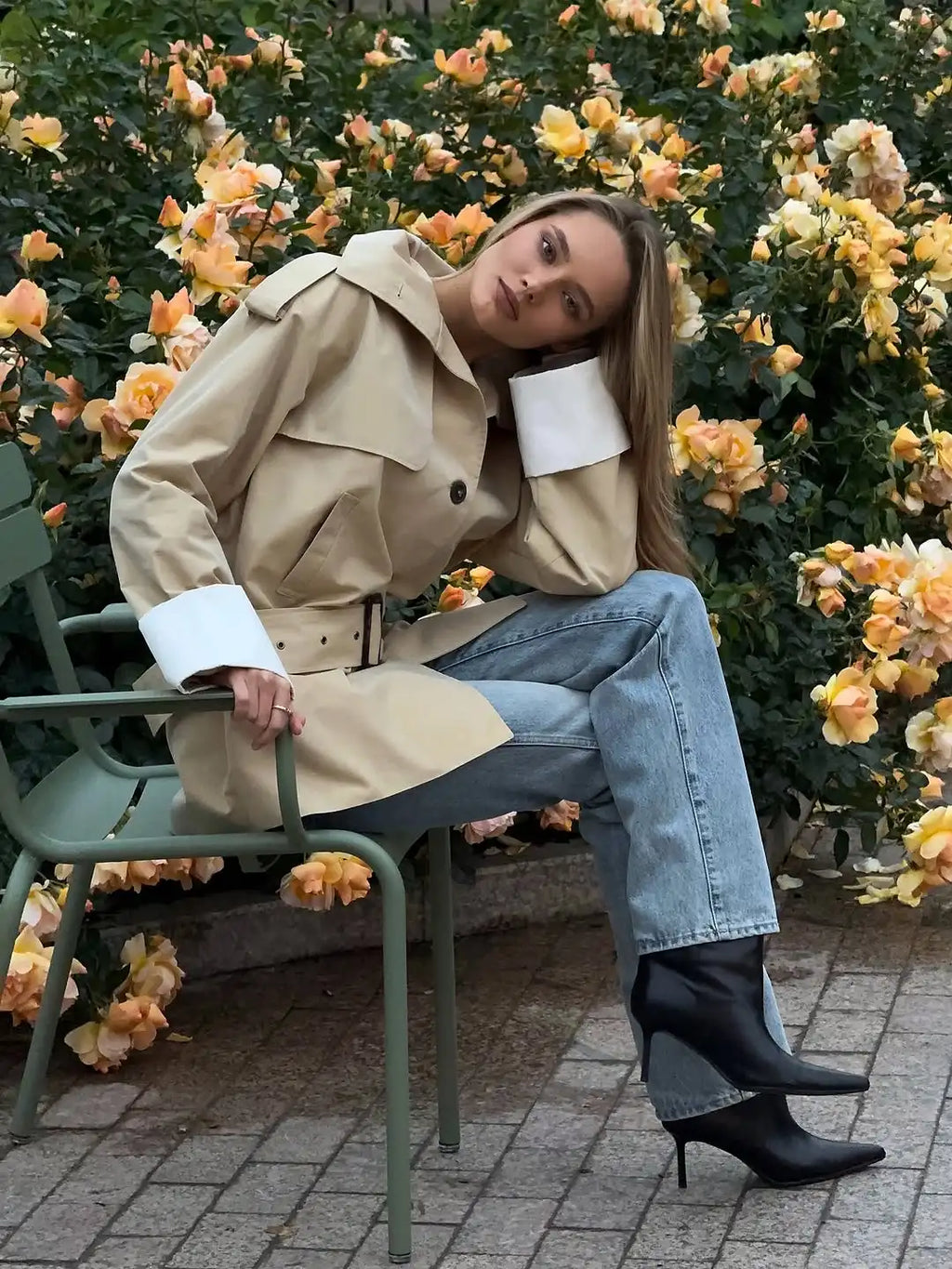 The Stand-Collar Contrast-Cuff Trench