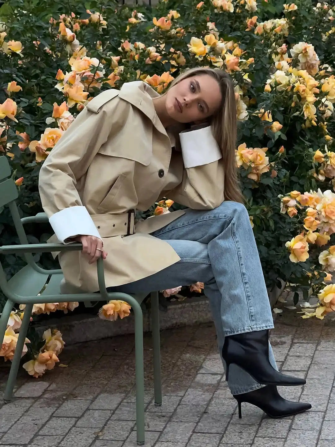 The Stand-Collar Contrast-Cuff Trench
