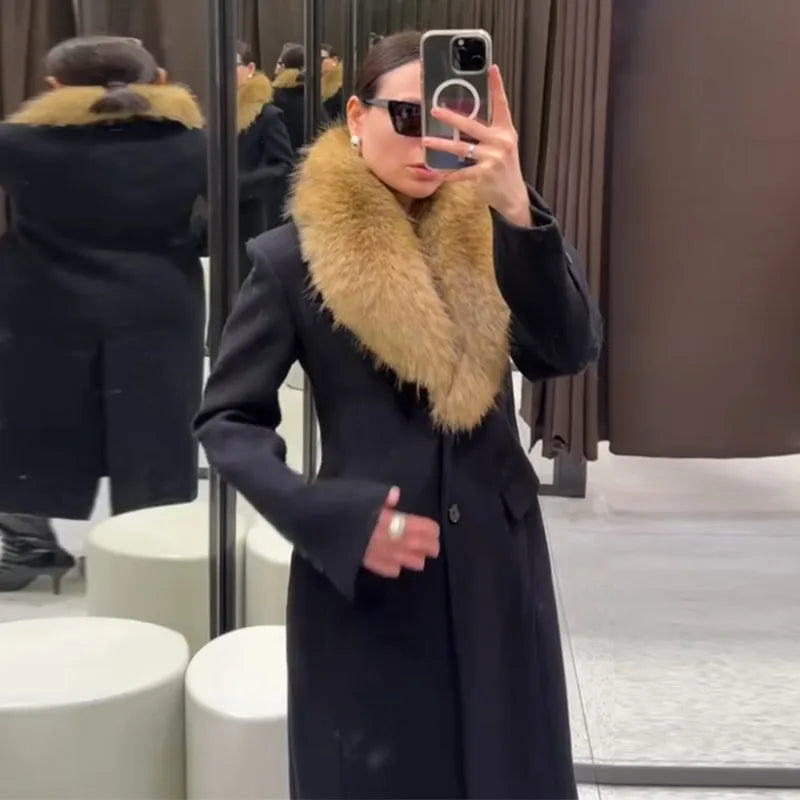 The Cruelty-Free Fur Lapel Long Coat