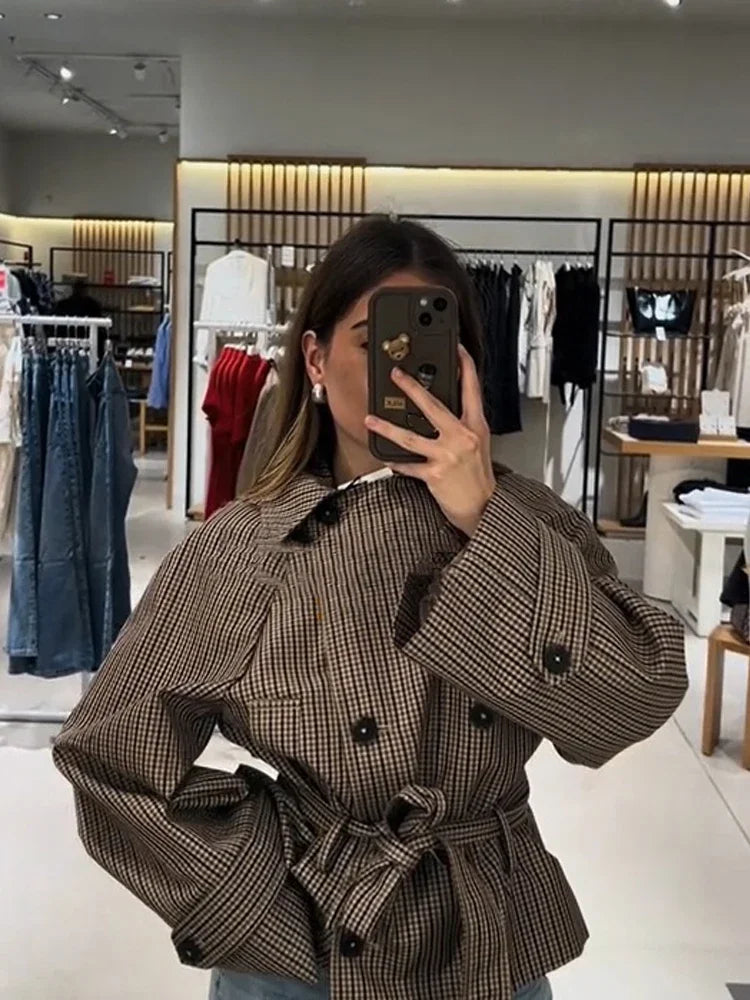 The Plaid Belted Short Trench