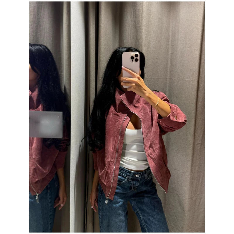 The Stand-Collar Suede-Touch Jacket