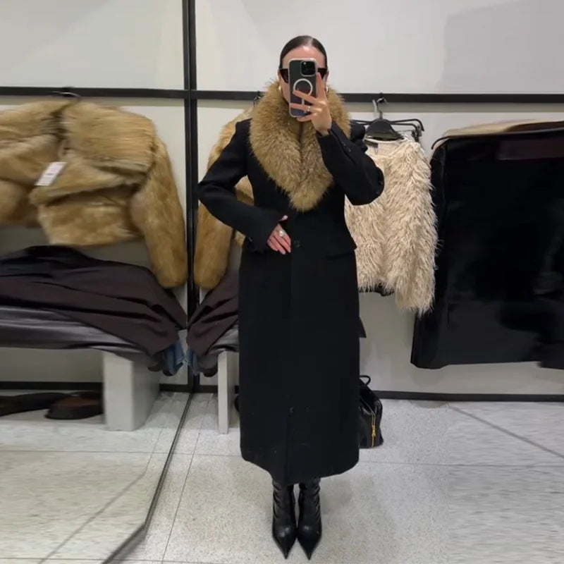 The Cruelty-Free Fur Lapel Long Coat