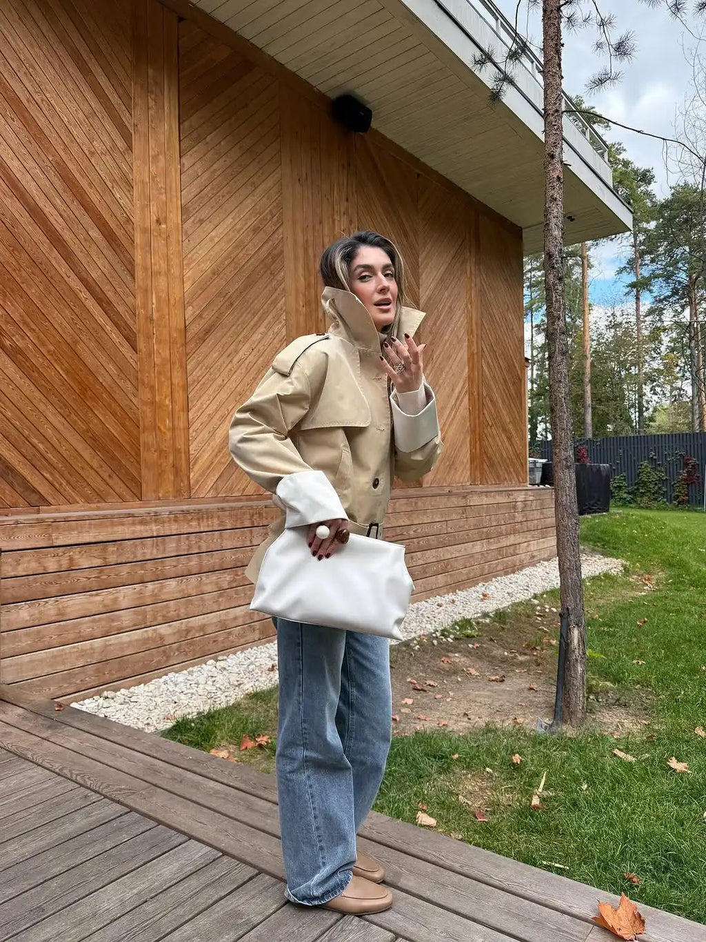 The Stand-Collar Contrast-Cuff Trench