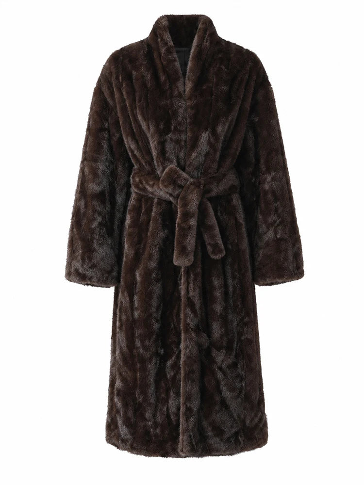 The Lace-Up Long Cruelty-Free Fur Coat