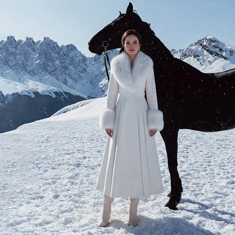 The Cruelty-Free Fur Collar A-Line Maxi Coat