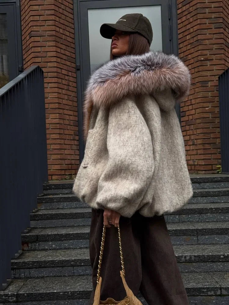 The Cruelty-Free Fur Trim Patchwork Coat