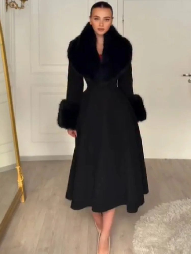 The Cruelty-Free Fur Trim Flared Coat