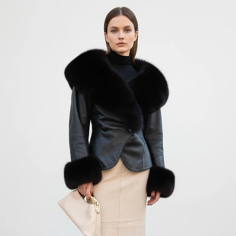The Cruelty-Free Leather Jacket with Fur Collar