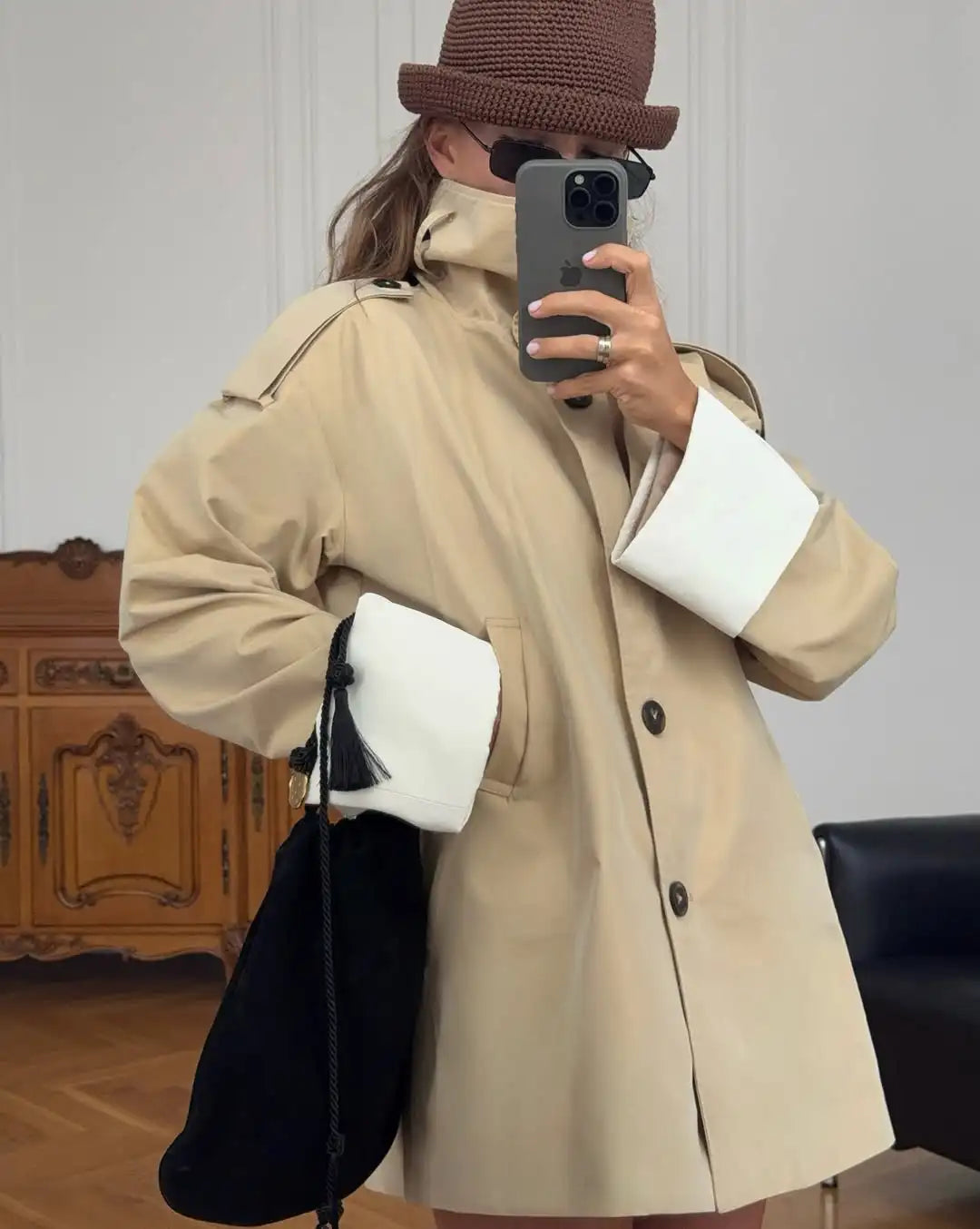 The Stand-Collar Contrast-Cuff Trench