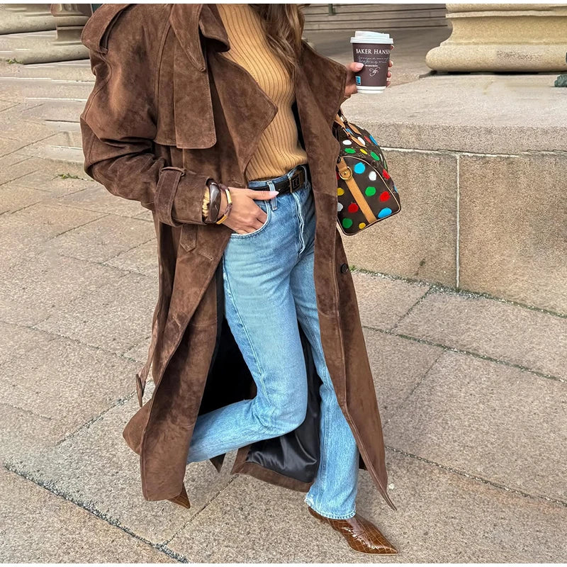 The Long Cruelty-Free Suede Overcoat