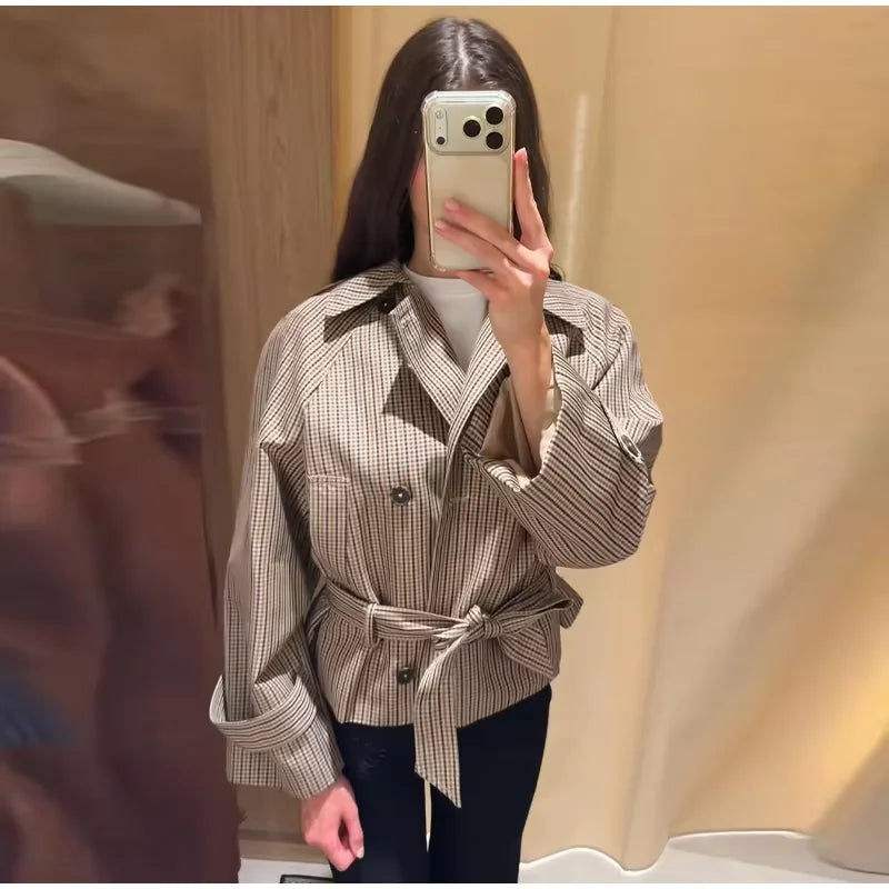 The Plaid Belted Short Trench
