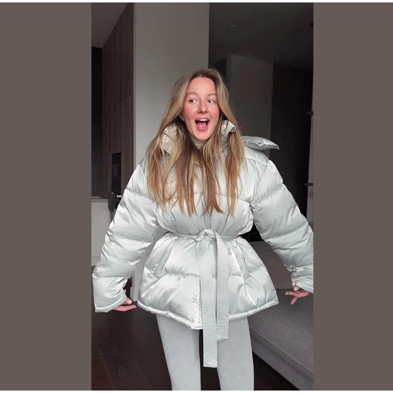 The Glossy Hooded Belted Puffer