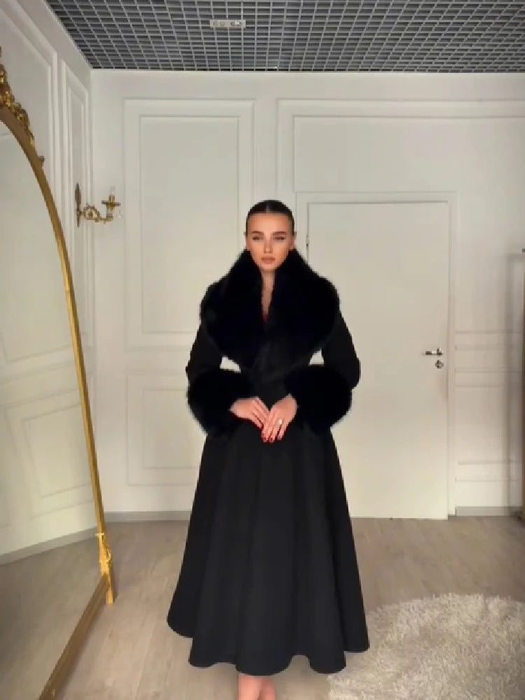 The Cruelty-Free Fur Collar A-Line Maxi Coat