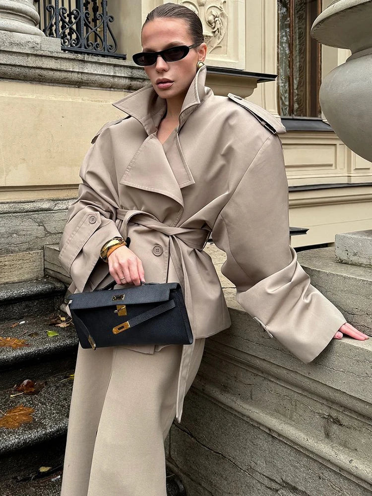 The Lace-Up Belted Short Trench