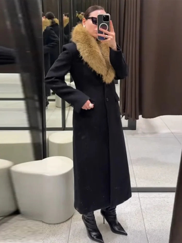 The Cruelty-Free Fur Lapel Long Coat