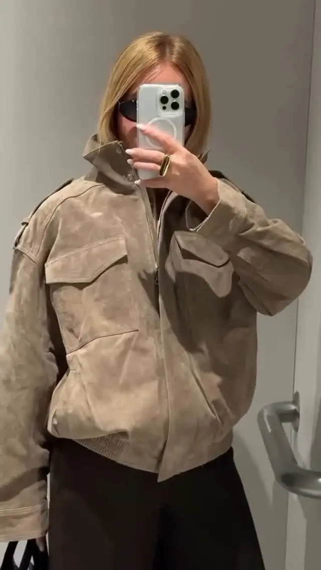 The Stand-Collar Suede-Touch Jacket