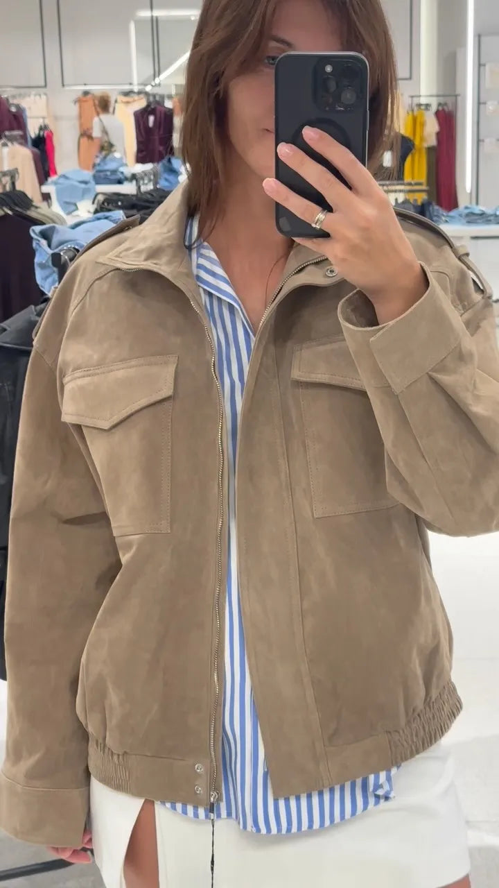 The Stand-Collar Suede-Touch Jacket